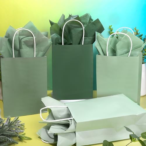 Whaline 36 Pzs Bolsas de Papel Verde Salvia con Papel de Seda para Fiestas, Favor de Cumpleaños, Boda y Baby Shower, Una Patita de Suerte - imagen 4