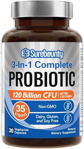 Surebounty Probióticos 120 Mil Millones CFU, Probióticos para Hombres y Mujeres, Prebióticos + Enzimas Digestivas, Alta Potencia, 3 en 1, 30 Cápsulas - imagen 1