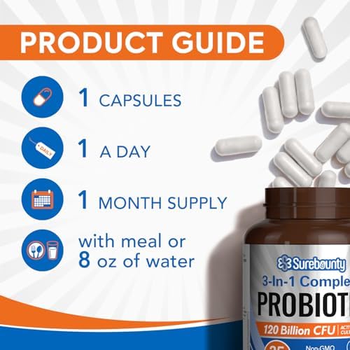 Surebounty Probióticos 120 Mil Millones CFU, Probióticos para Hombres y Mujeres, Prebióticos + Enzimas Digestivas, Alta Potencia, 3 en 1, 30 Cápsulas - imagen 4