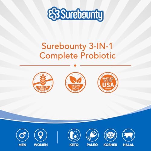 Surebounty Probióticos 120 Mil Millones CFU, Probióticos para Hombres y Mujeres, Prebióticos + Enzimas Digestivas, Alta Potencia, 3 en 1, 30 Cápsulas - imagen 6