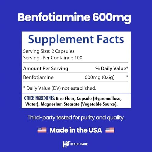 Healthfare Benfotiamina 600mg | 200 Cápsulas Veganas | Absorción Mejorada | Apoya la Salud General | Mayor Biodisponibilidad - imagen 3
