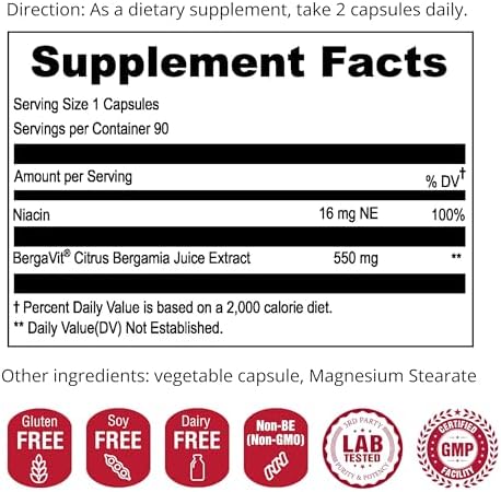 Suplemento de Colesterol UpNourish BERGAVIT - Extracto de Bergamota Cítrica Italiana 550mg para Mujeres y Hombres, 90 Cápsulas Veganas - imagen 4