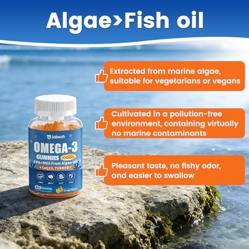 Gomitas Veganas Omega-3 1000mg de Aceite de Algas (DHA 460mg & EPA 230mg), Alternativa al Aceite de Pescado, con Cúrcuma y CoQ10, Sin Sabor a - imagen 3