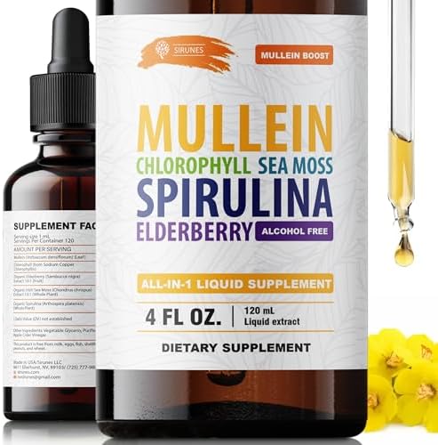 Gotas Herbales SIRUNES de Mullein con Clorofila, Musgo Irlandés, Espirulina y Saúco – 4 fl oz – Suplemento Diario para la Salud Respiratoria e - imagen 1
