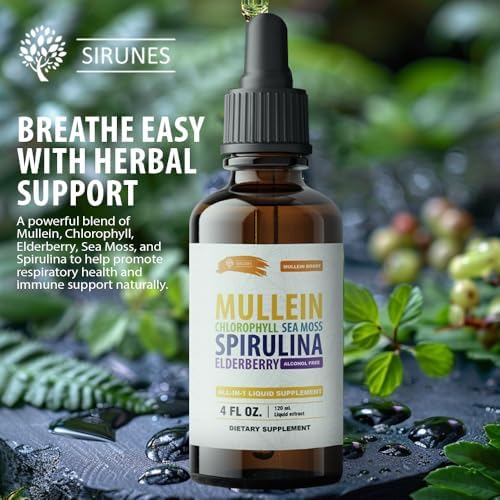 Gotas Herbales SIRUNES de Mullein con Clorofila, Musgo Irlandés, Espirulina y Saúco – 4 fl oz – Suplemento Diario para la Salud Respiratoria e - imagen 2