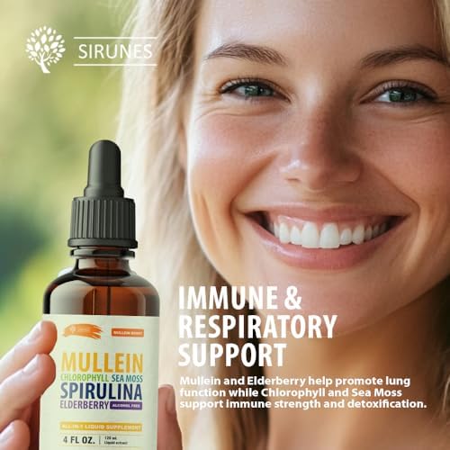 Gotas Herbales SIRUNES de Mullein con Clorofila, Musgo Irlandés, Espirulina y Saúco – 4 fl oz – Suplemento Diario para la Salud Respiratoria e - imagen 4