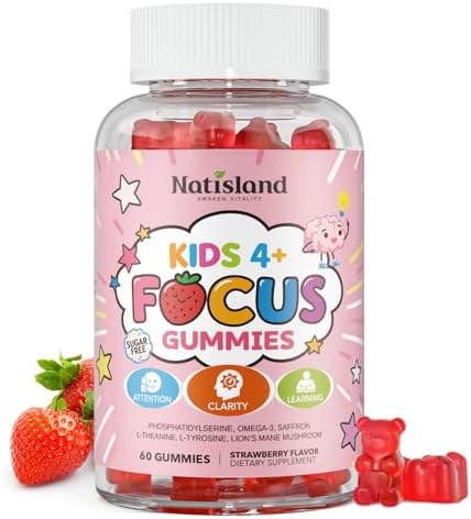 Gomitas NATISLAND para Niños, Suplementos Cerebrales con Fosfatidilserina, Omega-3 y Azafrán, Apoyo a la Memoria y Atención, Sin Azúcar, Veganas, - imagen 1