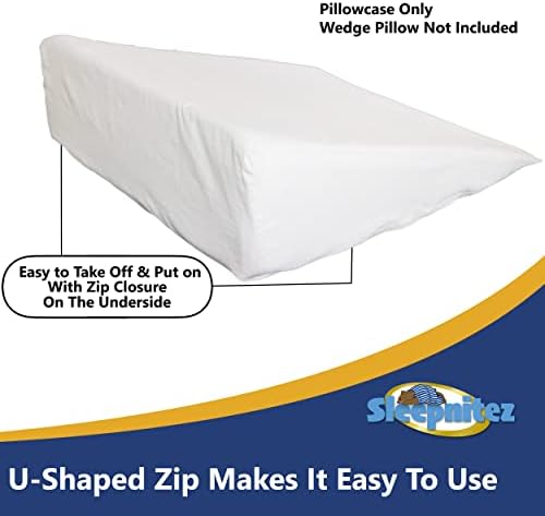 Funda de Almohada para Cojín en Cuña Sleepnitez de 8, 100% Algodón Egipcio, Color Blanco, Cierre de Cremallera para Fácil Retiro. - imagen 4