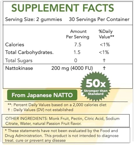 SIRIUS INTERNATIONAL Nattokinase 4000 fu | Suplemento de Nattokinase de Natto Japonés 50X | Sin Azúcar con Fruta de Monje y Vegano | 60 Gomas de - imagen 3
