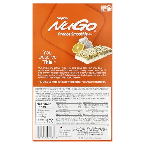 Barras de Proteína NuGo Nutrition, Sabor Smoothie de Naranja, 15 Barras de 1.76 oz (50 g) Cada Una - imagen 2