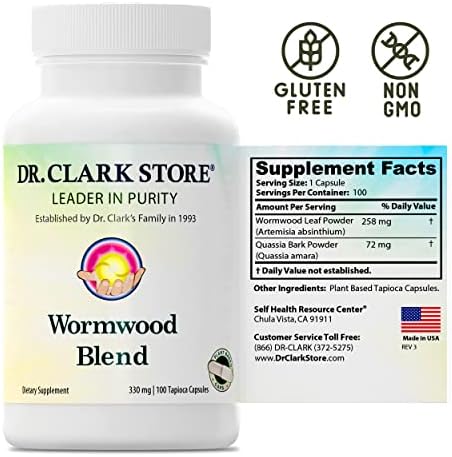 Cápsulas de Superblend de Dr. Clark con Ajenjo - Vegetariano 330 mg, 100 Cápsulas - Ajenjo sin Conservadores Artificiales, Combinación con Quassia - imagen 6