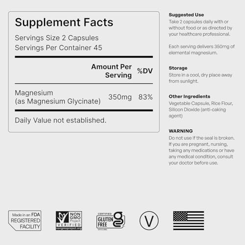 Glicinato de Magnesio Puro - Magnesio para Sueño, Estrés, Soporte Muscular y Nervioso - Alta Absorción, No GMO, Vegano - 90 Cápsulas (350mg) - imagen 8