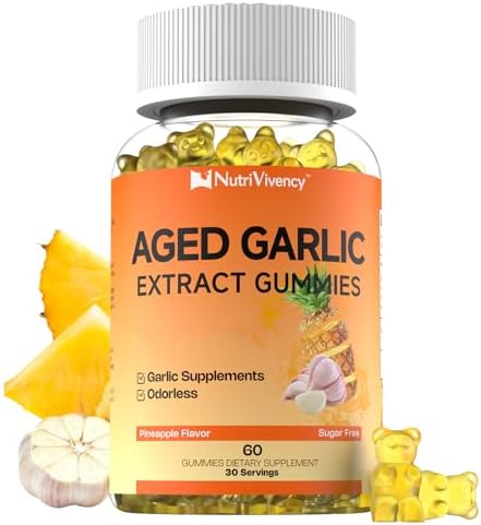 Gomitas de Ajo Aged NutriVivency, 500mg, Sin Olor, Suplementos Veganos y Sin Azúcar, Sabor Piña, 60 Gomitas - imagen 1