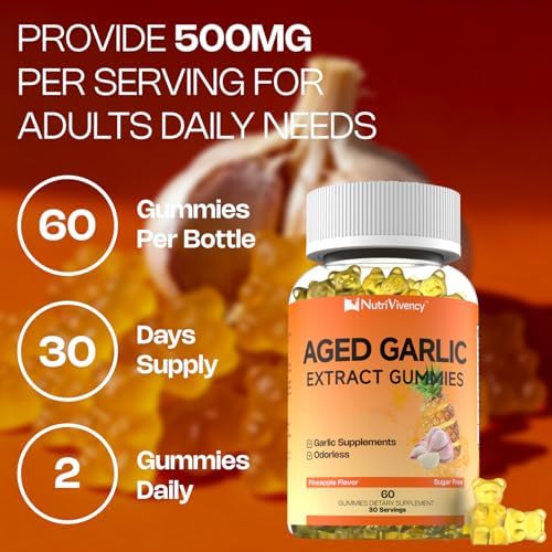 Gomitas de Ajo Aged NutriVivency, 500mg, Sin Olor, Suplementos Veganos y Sin Azúcar, Sabor Piña, 60 Gomitas - imagen 8