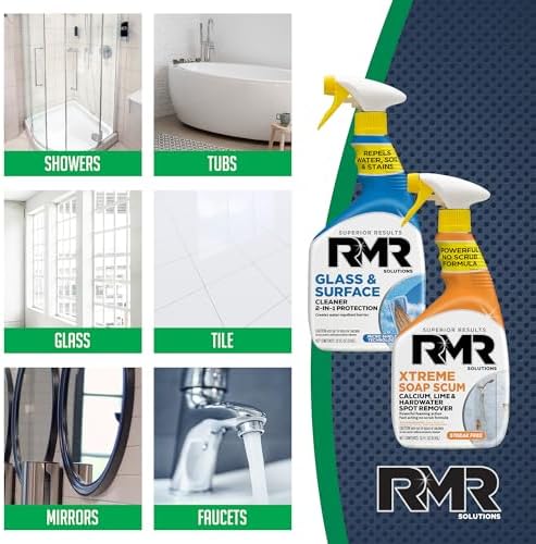 Paquete de Poder RMR Shower Shield – Limpiador/Repelente de Vidrio y Superficies + Removedor de Sarro Xtreme, Kit de Limpieza Multi-Superficie para - imagen 4