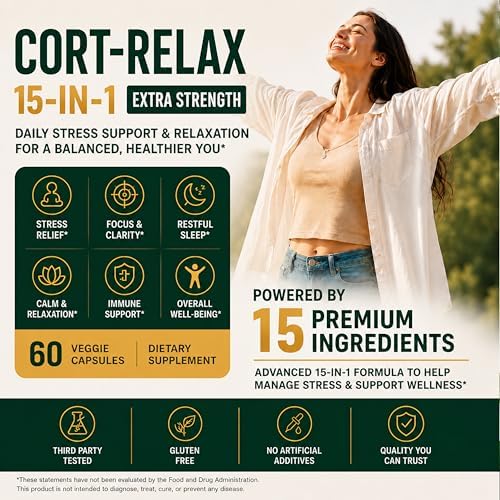 Suplementos Super Calm para el Cortisol con Magnesio Glicinato, Ashwagandha, L-Teanina, Fosfatidilserina, Ginkgo y Melena de León para Calma, Enfoque - imagen 3