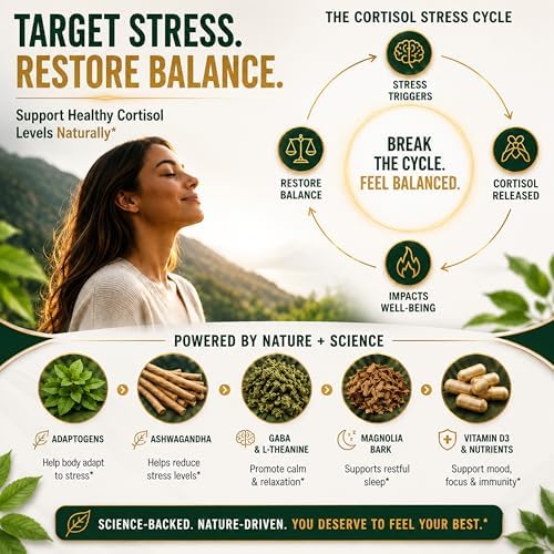 Suplementos Super Calm para el Cortisol con Magnesio Glicinato, Ashwagandha, L-Teanina, Fosfatidilserina, Ginkgo y Melena de León para Calma, Enfoque - imagen 4