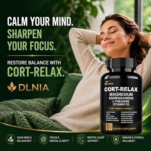 Suplementos Super Calm para el Cortisol con Magnesio Glicinato, Ashwagandha, L-Teanina, Fosfatidilserina, Ginkgo y Melena de León para Calma, Enfoque - imagen 5