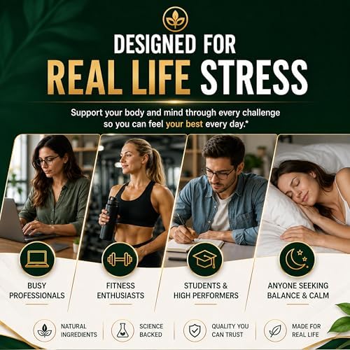Suplementos Super Calm para el Cortisol con Magnesio Glicinato, Ashwagandha, L-Teanina, Fosfatidilserina, Ginkgo y Melena de León para Calma, Enfoque - imagen 7