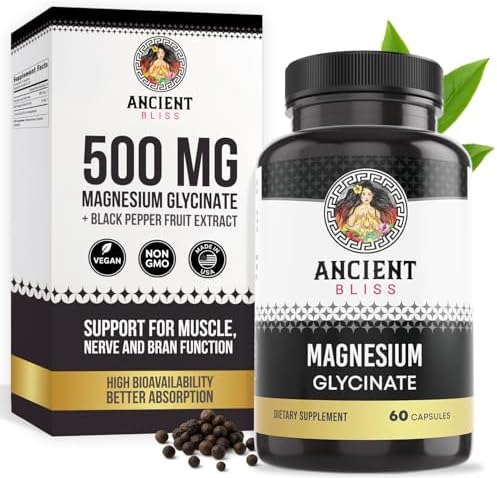 Suplemento de Magnesio Glycinate Ancient Bliss para Músculos y Nervios, Apoyo Digestivo e Inmunológico, 60 Cápsulas para Hombres y Mujeres - imagen 1