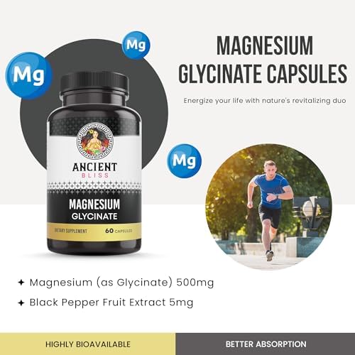 Suplemento de Magnesio Glycinate Ancient Bliss para Músculos y Nervios, Apoyo Digestivo e Inmunológico, 60 Cápsulas para Hombres y Mujeres - imagen 2