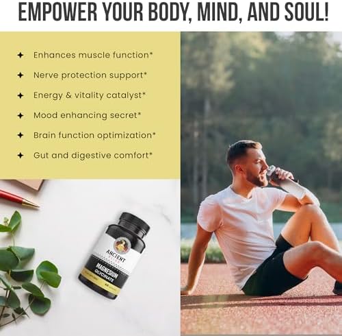 Suplemento de Magnesio Glycinate Ancient Bliss para Músculos y Nervios, Apoyo Digestivo e Inmunológico, 60 Cápsulas para Hombres y Mujeres - imagen 3