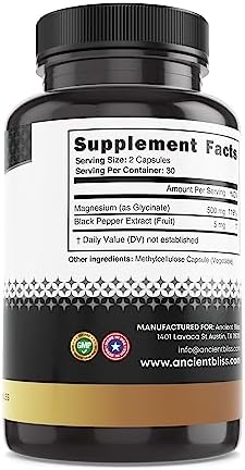 Suplemento de Magnesio Glycinate Ancient Bliss para Músculos y Nervios, Apoyo Digestivo e Inmunológico, 60 Cápsulas para Hombres y Mujeres - imagen 5