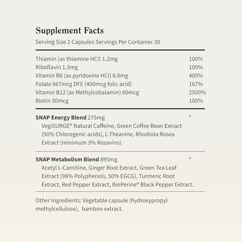 Suplementos Snap Complejo Herbal de Energía y Metabolismo para Fatiga, Alivio del Estrés, Aumento de Energía y Mejor Estado de Ánimo, 60 Cápsulas (30 - imagen 8