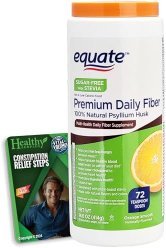 Equate Fibra Diaria Premium de Psyllium Sin Azúcar con Stevia 14 OZ - Sabor Naranja y Tarjeta de Consejos para el Estreñimiento - Paquete de Más de - imagen 1