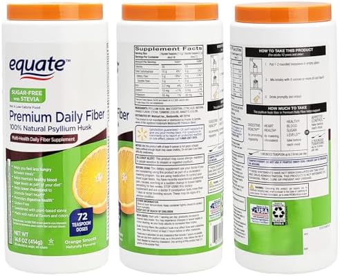 Equate Fibra Diaria Premium de Psyllium Sin Azúcar con Stevia 14 OZ - Sabor Naranja y Tarjeta de Consejos para el Estreñimiento - Paquete de Más de - imagen 2