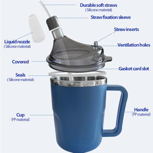 Tazas Antiderrame YSSY de 13.5oz para Personas Mayores, 3 en 1, Vaso de Acero Inoxidable con Popote y 2 Tapas, Ideal para Agua, Leche y Sopa - imagen 2