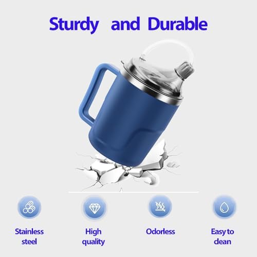 Tazas Antiderrame YSSY de 13.5oz para Personas Mayores, 3 en 1, Vaso de Acero Inoxidable con Popote y 2 Tapas, Ideal para Agua, Leche y Sopa - imagen 5