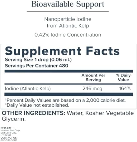 Gotas de Yodo Coloidal Nascent Heritage Store 246mcg, Suplemento Líquido Vegano de Algas Atlánticas, 480 Porciones, 1oz - imagen 3