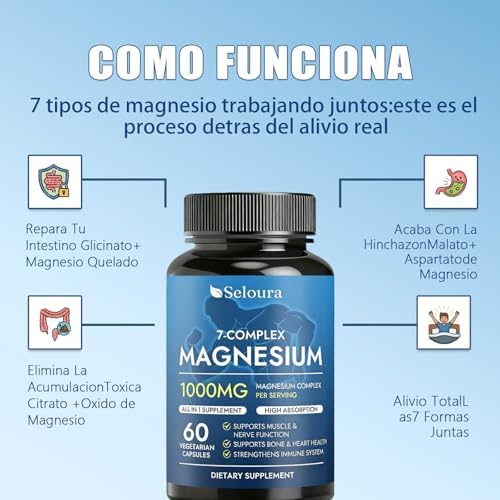 Suplemento Seloura Magnesio 7 Complejo – Apoyo para Músculos y Energía - imagen 3