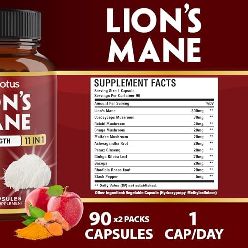 Suplemento de Hongo Melena de León Zolotus, 2 Paquetes de 90 Cápsulas, 6 Meses de Suministro con Cordyceps, Reishi y Ashwagandha, Apoyo a la Memoria - imagen 2