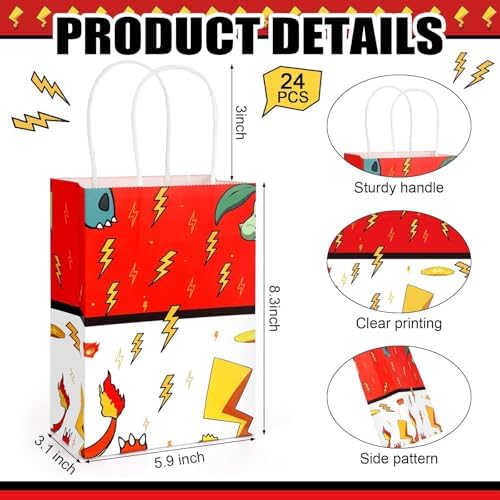 Joottuan 24 Pzs Bolsas de Papel de Caricatura para Fiesta, Bolsas de Regalo de Kraft Rojo con Asa, Suministros para Cumpleaños y Baby Shower - imagen 2