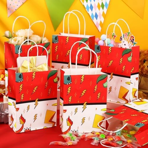 Joottuan 24 Pzs Bolsas de Papel de Caricatura para Fiesta, Bolsas de Regalo de Kraft Rojo con Asa, Suministros para Cumpleaños y Baby Shower - imagen 4
