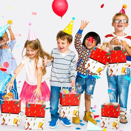 Joottuan 24 Pzs Bolsas de Papel de Caricatura para Fiesta, Bolsas de Regalo de Kraft Rojo con Asa, Suministros para Cumpleaños y Baby Shower - imagen 5