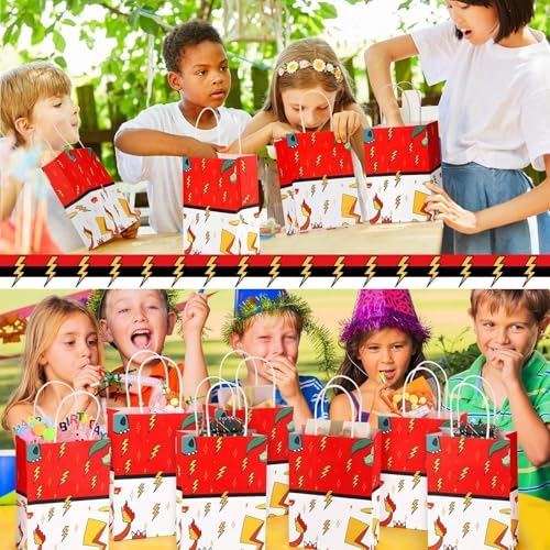 Joottuan 24 Pzs Bolsas de Papel de Caricatura para Fiesta, Bolsas de Regalo de Kraft Rojo con Asa, Suministros para Cumpleaños y Baby Shower - imagen 7