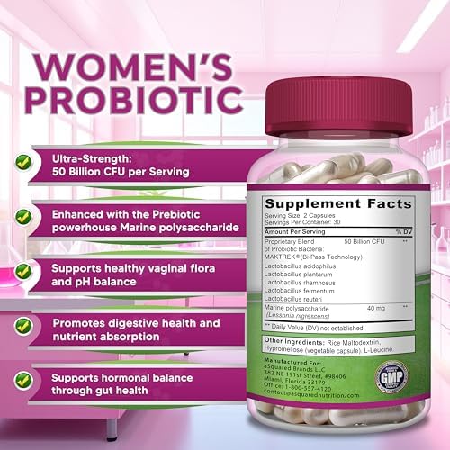 Probioticos aSquared Nutrition para Mujeres - 50 Mil Millones CFU, Apoya la Salud Digestiva, Intestinal, Vaginal y del Tracto Urinario - 60 Cápsulas - imagen 6