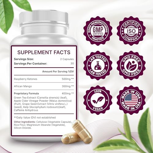 Suplemento Quema Grasa para Mujeres con Cetonas de Frambuesa, Té Verde y Mango Africano – Mejores Pastillas Dietéticas Naturales para Pérdida de - imagen 3