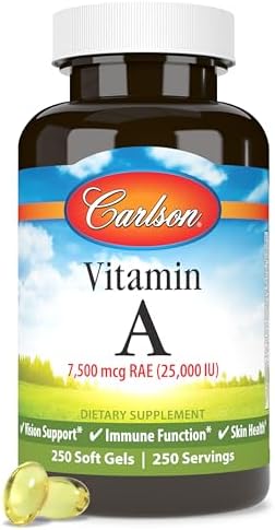 Carlson - Vitamina A, 25000 UI (7500 mcg RAE), Apoyo Inmunológico, Salud Visual, Antioxidante, Suplementos de Vitamina A, 250 Gelatinas Blandas - imagen 1