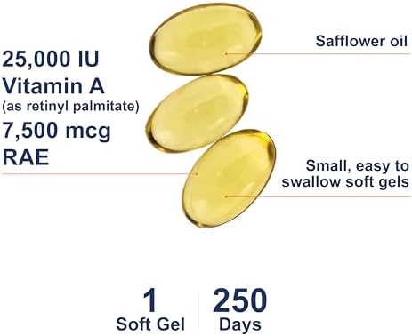 Carlson - Vitamina A, 25000 UI (7500 mcg RAE), Apoyo Inmunológico, Salud Visual, Antioxidante, Suplementos de Vitamina A, 250 Gelatinas Blandas - imagen 3