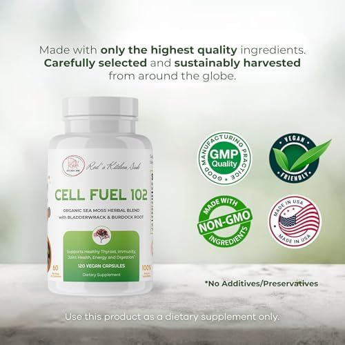 Células de Combustible Red's Kitchen Sink 102 – Musgo Marino Orgánico 120 Cápsulas con Bladderwrack y Raíz de Bardana | Mezcla Herbal Inspirada en - imagen 6