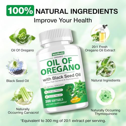 Aceite de Orégano Letollhold con Aceite de Semilla Negra, 400 Cápsulas Blandas Orgánicas, Alto en Carvacrol, Soporte Inmunológico y Antioxidante - imagen 4