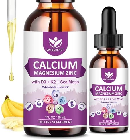 Suplemento WOGORGT de Citrato de Calcio 1000mg con Vitamina D3 para Hombres y Mujeres - Calcio Líquido con Magnesio, Zinc y K2, Sabor Plátano - 1 Fl - imagen 1
