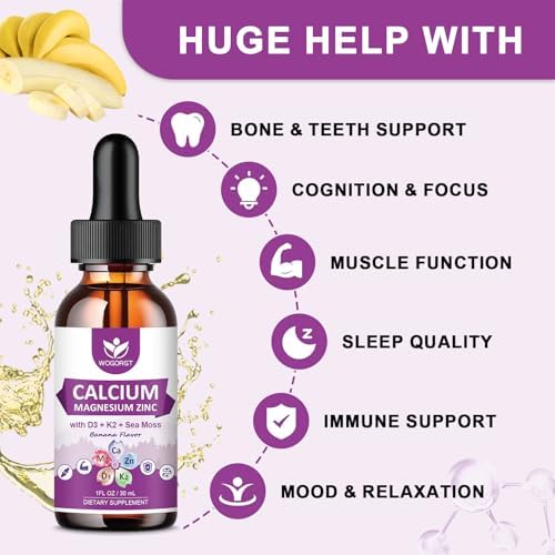 Suplemento WOGORGT de Citrato de Calcio 1000mg con Vitamina D3 para Hombres y Mujeres - Calcio Líquido con Magnesio, Zinc y K2, Sabor Plátano - 1 Fl - imagen 3