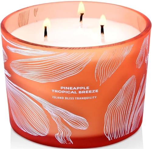 Vela Aromática Tropical de Piña con 3 Mechas | Vela de Soja Grande de 14.5 oz | Fuerte Fragancia de Piña para Relajación y Regalo de Playa - imagen 1