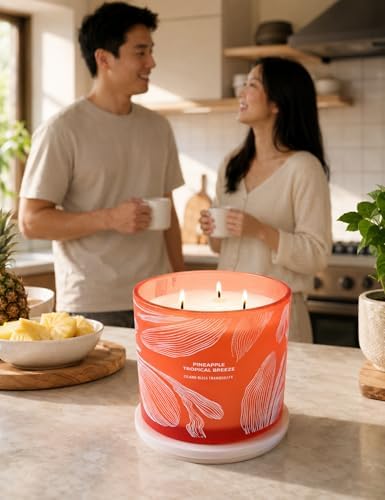 Vela Aromática Tropical de Piña con 3 Mechas | Vela de Soja Grande de 14.5 oz | Fuerte Fragancia de Piña para Relajación y Regalo de Playa - imagen 3