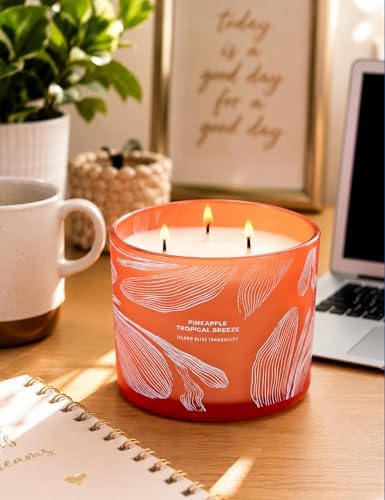 Vela Aromática Tropical de Piña con 3 Mechas | Vela de Soja Grande de 14.5 oz | Fuerte Fragancia de Piña para Relajación y Regalo de Playa - imagen 4